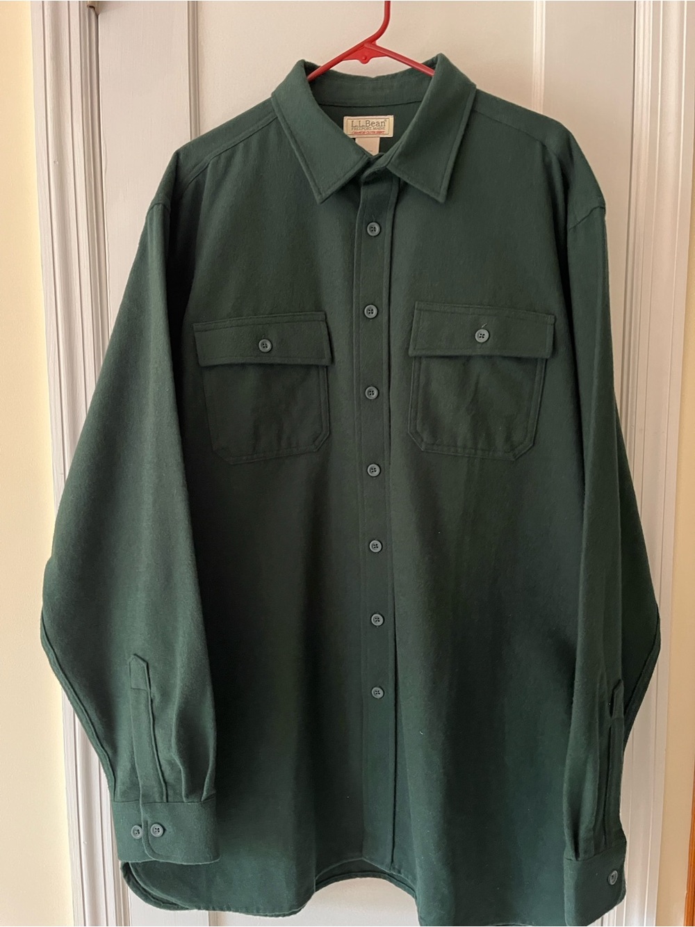 L.L. Bean Chamois Cloth Button Front Shirt Shacket Mens XL Tall Green Outdoors